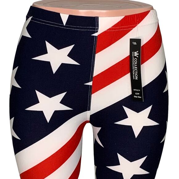Viv Collection NWT Patriotic Leggings Red Blue and White One Size Fits Most - Picture 2 of 11